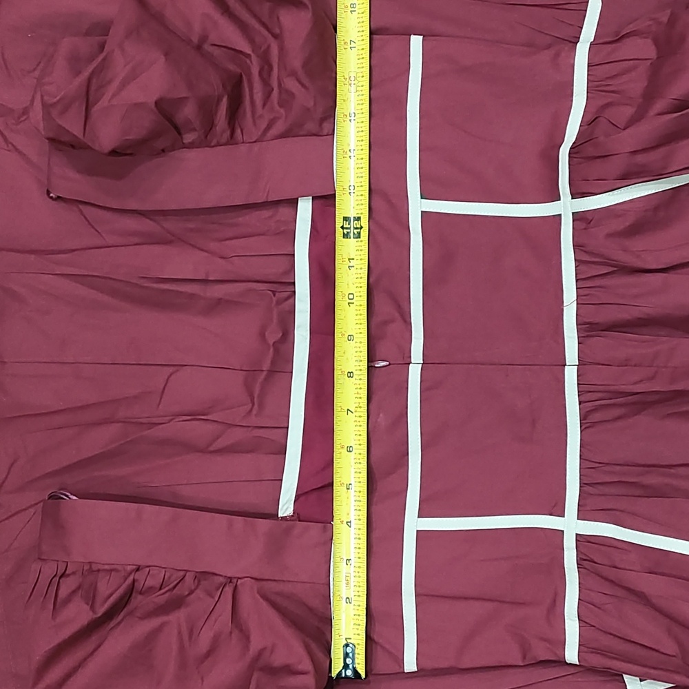 Square-Neck Burgundy Long Sleeve Tiered Dress with Contrast Trim - Picture 10 of 10